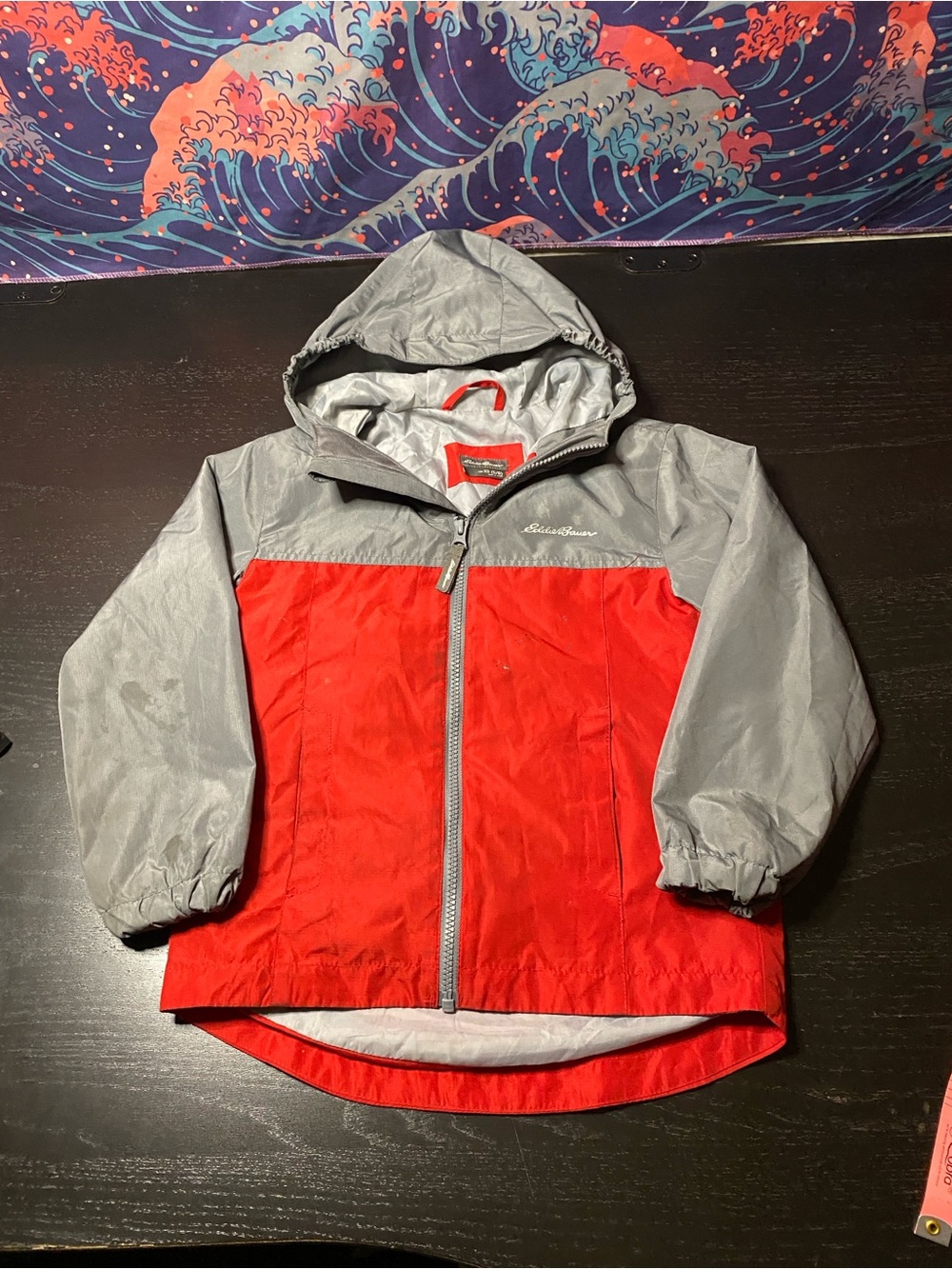 Eddie Bauer Red and Black Colorblock Hooded Jacket